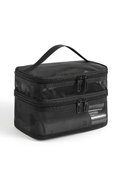 Choice black Double Layer Mesh Makeup Bag, Wash Bag, Women's Portable New Lar...