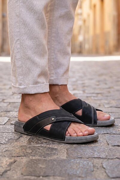 GEZER Men's Summer Faux Leather Comfortable Sole Daily Slippers