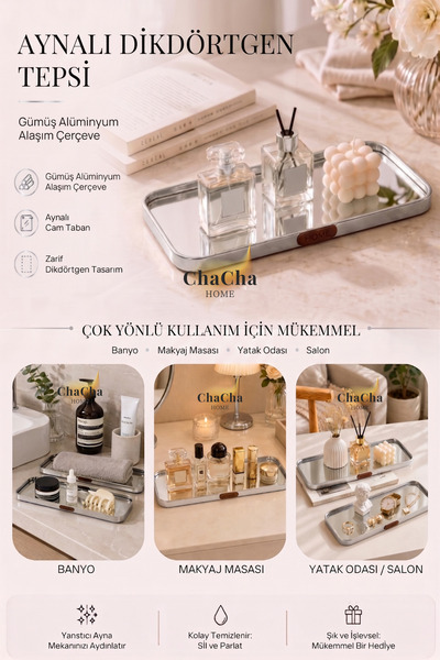ChaCha Home Nordic Luxury Mirrored Decorative Presentation Tray |   Home Deta...