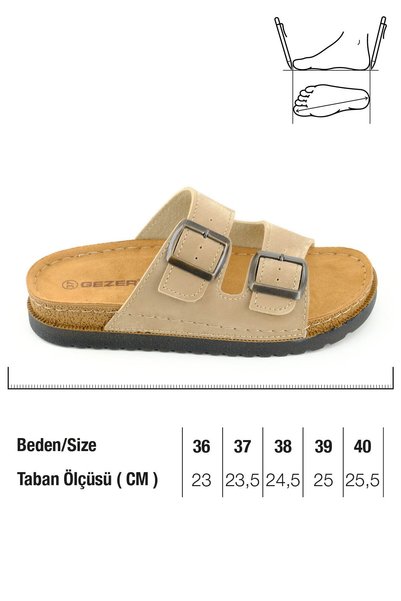 GEZER Kadın Yazlık Suni Deri İki Toka Ayarlanabilir Comfort Taban Günlük Terlik