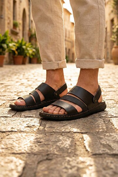 GEZER Summer Men's Faux Leather Comfortable Sole Sandals Slippers
