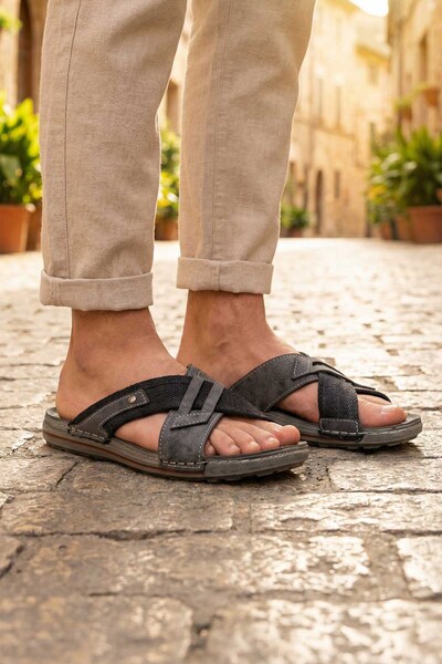 GEZER Summer Men's Faux Leather Daily Slippers