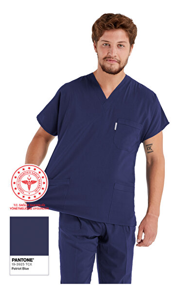 Alsancak Üniforma Men's Patriot Blue Lycra Thin Fabric Scrubs Doctor Nurse Un...