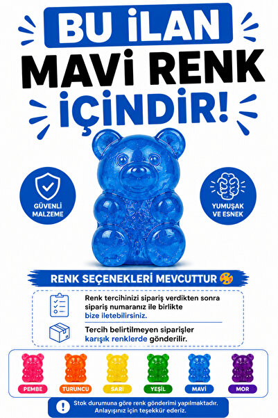 ZİVENTA Ayıcık Squishy Stres Oyuncağı Sık Bırak Yumuşak Esnek Jel Oyuncak Ren...