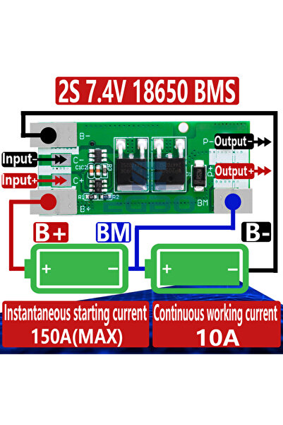 Choice 2S 7.4V 18650 Li-ion BMS 10A Continuous 150A Peak for Vacuum Cleaner/E...