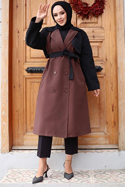 MİSSKAYLE Garnished Sleeve Trench Coat Brown 4435