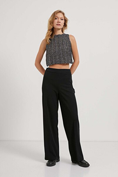 Arma Life Women's High Waist Wide Leg Black Palazzo Trousers