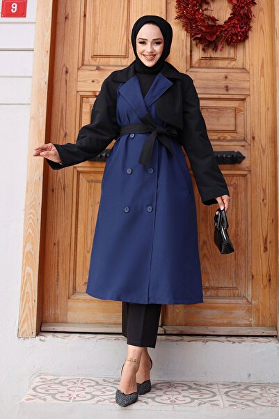 MİSSKAYLE Garnished Sleeve Trench Coat Indigo 4435