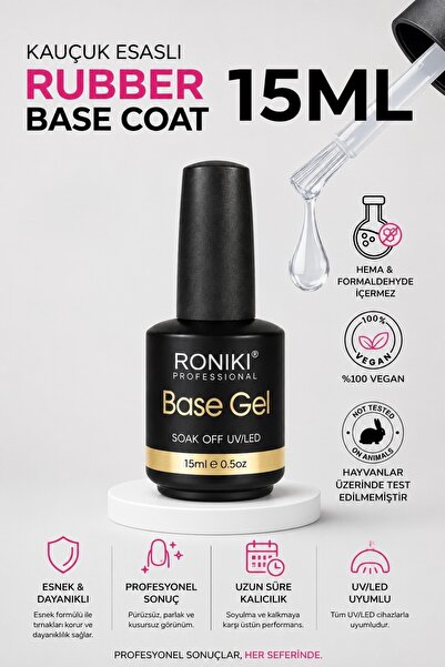 RONIKI Rubber Base Coat Gel 15 ml – Yoğun Kıvamlı Soak Off UV/LED Tırnak Baz ...