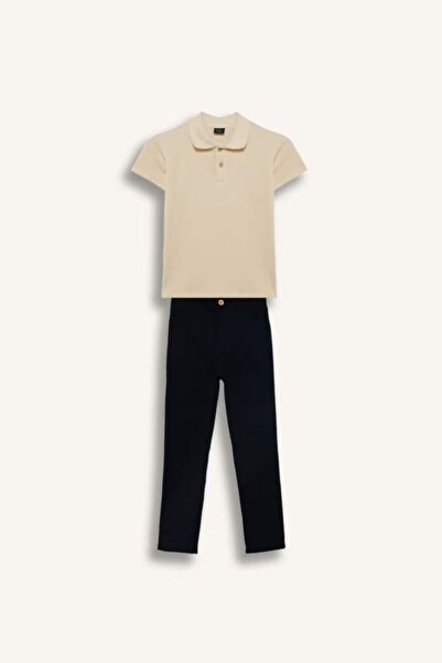 DeFacto Polo T-Shirt Gabardine Trousers 2-Piece Set for Boys G7091A826Sm