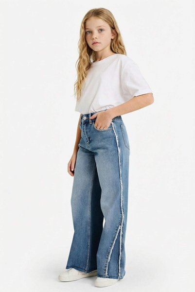 DeFacto 100% Cotton Wide Leg Jean Trousers for Girls G3646A825Cw