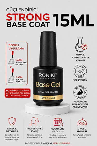 RONIKI Professional Strong Base Coat Gel 15 ml – Güçlendirici UV/LED Tırnak Baz