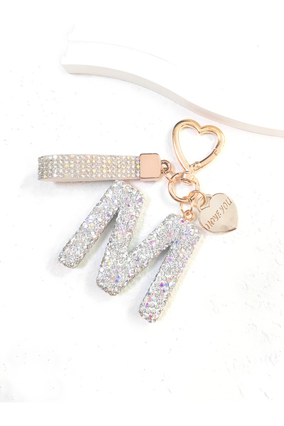 Choice M Shining Diamond Inlay 26 English Initial Letter Key Chain Car High-e...