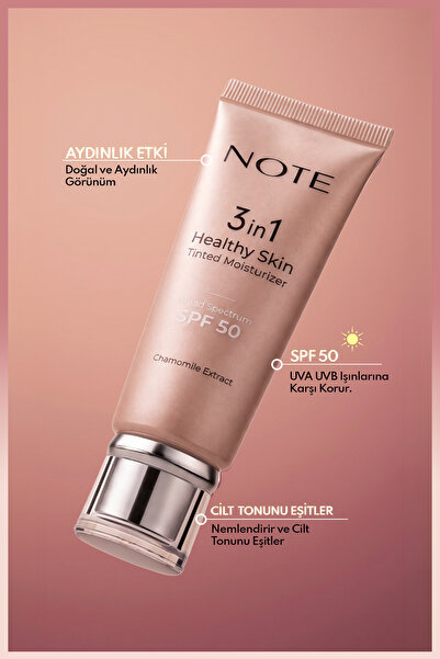 NOTE 3 in 1 Healthy Skin Light Tinted Moisturizer SPF 50 Renk Ton Eşitleyici Aydınlatıcı Krem 00 Açık Ton