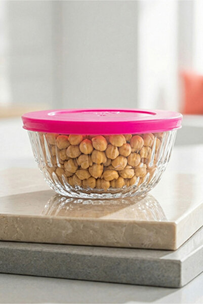 LAV Alinda Glass Storage Container Set of 6 Small Size 345 ml Round Pink Plas...