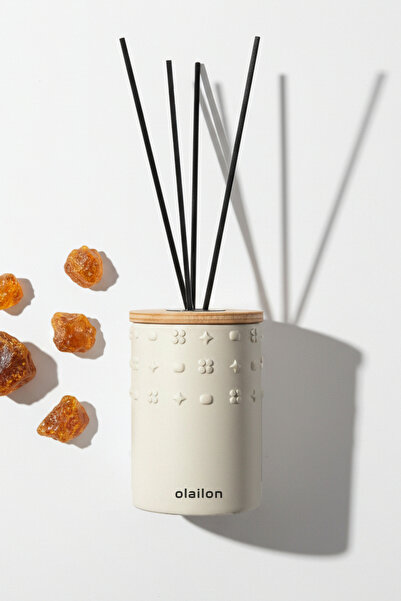 olailon Luxury Amber Kokulu Dekoratif Çubuklu Oda Kokusu 50ml, Beton Gövde, A...