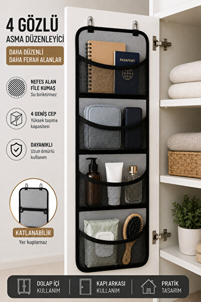 UYDEE Dolap İçi Düzenleyici Kapı Arkası Askılık Kapı Arkası Organizeri Banyo ...