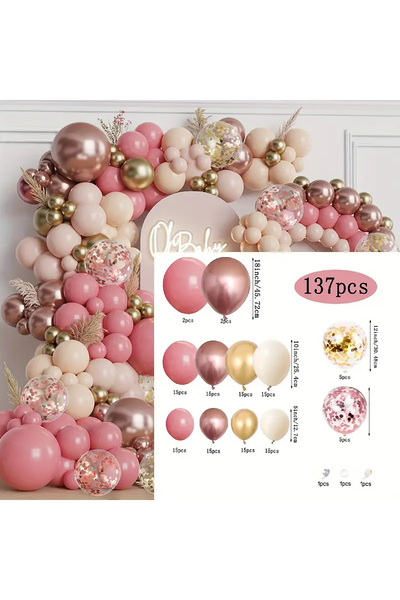 Choice As shown 137pcs 137pcs Vintage Pink Rose White Sand Latex Balloons Gar...