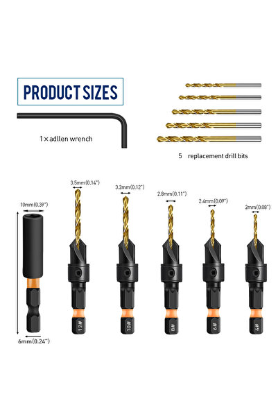 Choice1 Hexagonal 12pcs 23pcs Countersink Drill Bit Set Woodworking Pilot Hol...