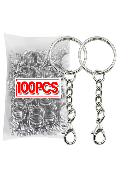 Choice سلسلة مفاتيح فضية - 100 قطعة بقطر 25 مم مع سلاسل مشابك جراد البحر لصنع...