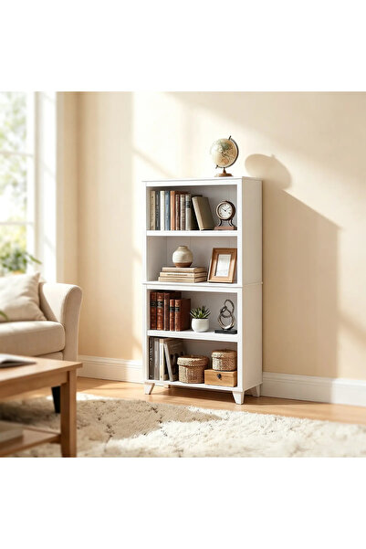 Arabest Solid‑Wood Open Display Bookcase 70×30×132.6 cm 17.965kg White, 4‑Tie...