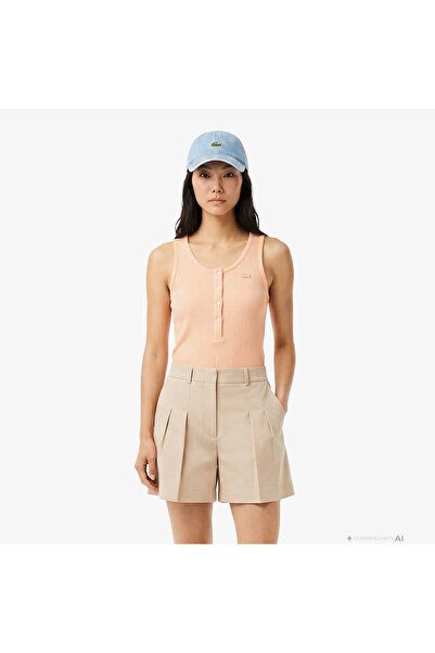Lacoste Kadın Slim Fit Kolsuz Bisiklet Yaka Turuncu Bluz