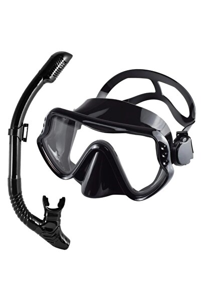 Choice AllBlack Dry Snorkel Set Diving Mask For Adults Tempered Glass Profess...