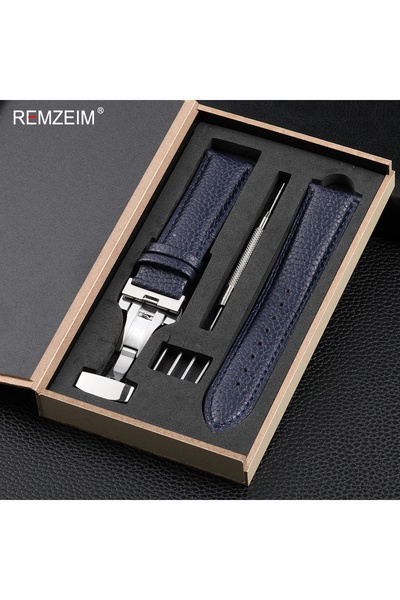 Choice5 18mm Blue Litchi Pattern Design Leather Wrist Band 18mm 20mm 22mm Men...