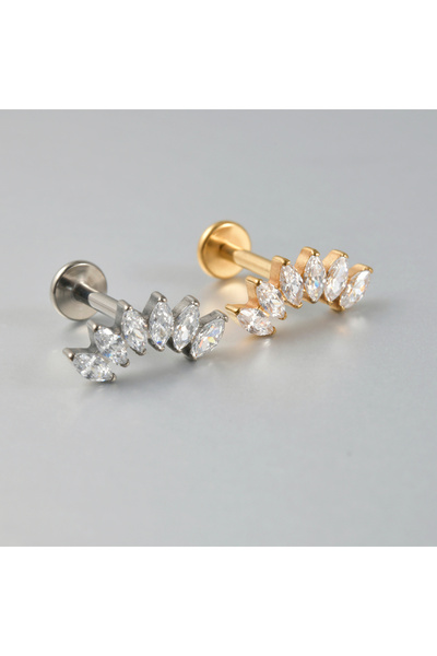 Choice3 Gold 1.2x8mm 1PC Style 4 1pcs G23 Solid Titanium CZ Horse eye Flower ...