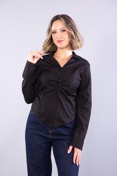 Mckanzie 8307 (4037) Shirt with Multiple Buttons on the Front and Gathered De...