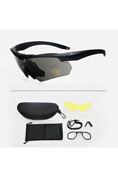 Choice1 Black-PC lens Tactical Goggles CS Windproof Shooting Glasses HD 3 Len...