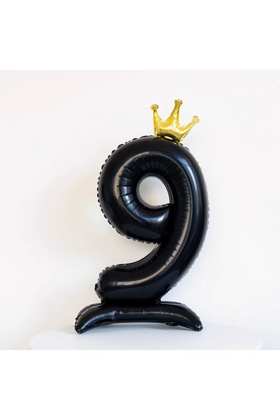Choice 40inch Black Balloon 9 40Inch Golden Crown Digital Black Balloons 0-9 ...