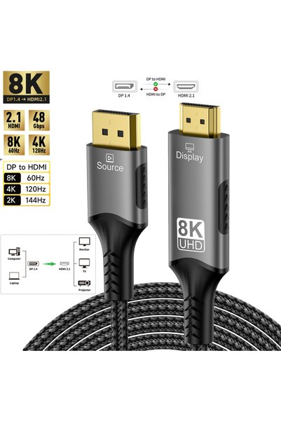 Choice كابل 8K DP إلى HDMI بطول 3 أمتار، كابل 8K DisplayPort إلى HDMI، 8K بتر...