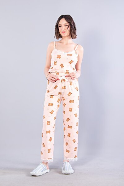 Mckanzie 13924 Milan Rope Strap Long Bottom Teddy Bear Printed Pajama Set