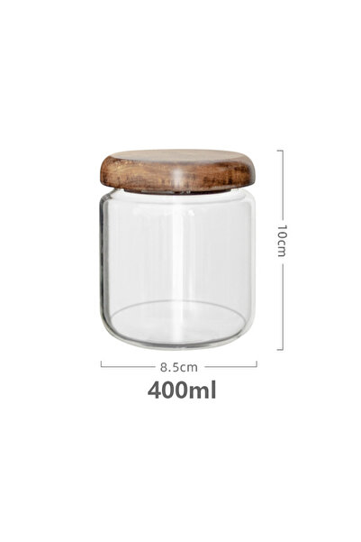 Choice M KEMORELA Transparent Food Storage Container Jar Acacia Wood Round Te...