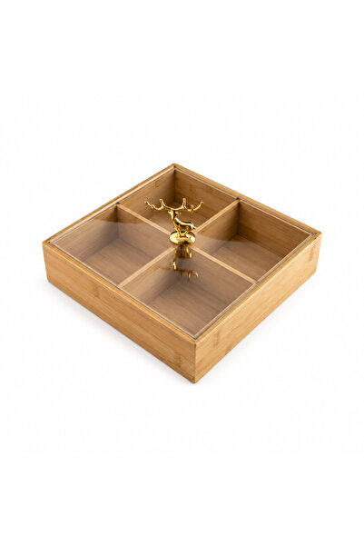 Go İthalat Bambu Kare 4 Bölmeli Çok Amaçlı Organizer Kutu 22x22x5 cm.