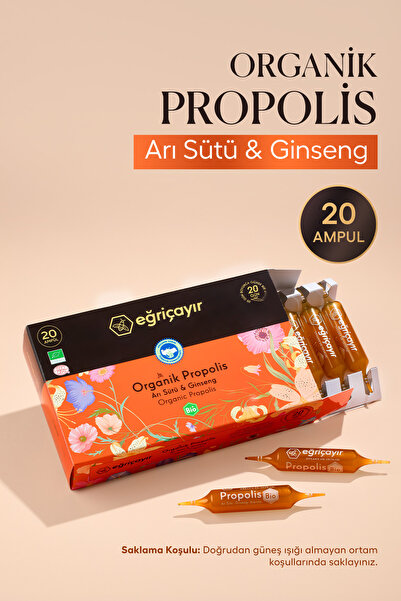 Eğriçayır Organik Propolis Ampülü (ARI SÜTÜ & GİNSENG ILAVELİ) 20 Ampül