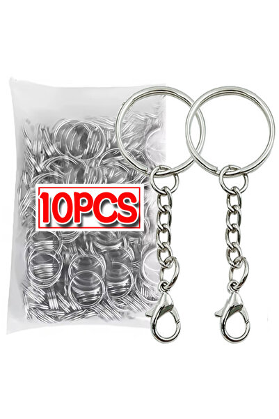 Choice Silver-10PCS Diameter 25mm Keyrings with Chains Lobster Clasps for DIY...