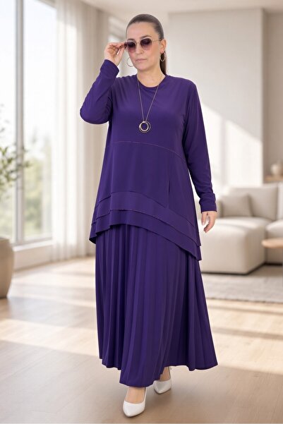 yagmurberen BELİ LASTİKLİ PLİSELİ ETEK TAŞ İŞLEMELİ BİSİKLET YAKA ŞİFON DETAY...