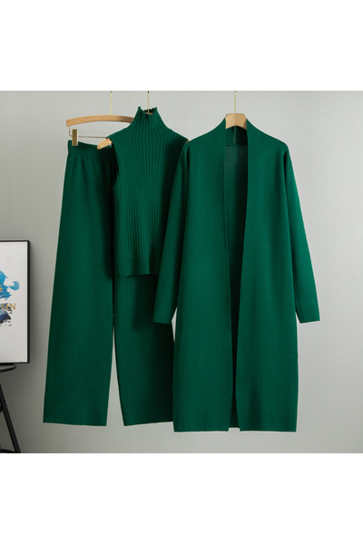 Choice One Size Dark Green Spring Autumn 3 Piece Women Cardigan Tracksuits Fa...