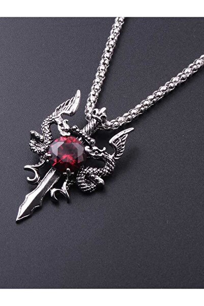 Choice Red 1 Gothic Style Women's Ancient Silver-color Evil Dragon Gem Pendan...