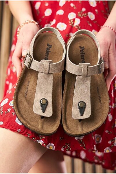 İmerShoes Daily Women's Beige Slippers Flip Flops Comfortable Cork Sole Buckl...