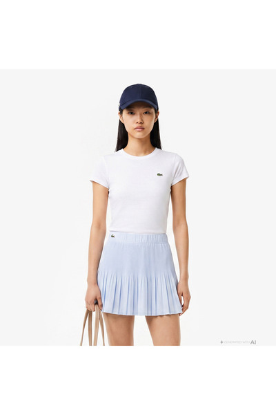 Lacoste Kadın Slim Fit Bisiklet Yaka Beyaz T-Shirt