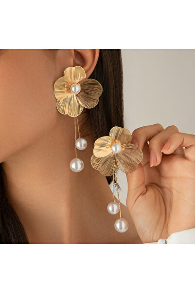 Choice Gold Color Romantic Flower Petal Long Tassel Drop Earrings for Women 2...