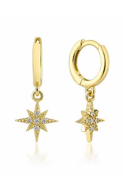 DesignbyKairos 14 Ayar Altın North Star Halka Küpe