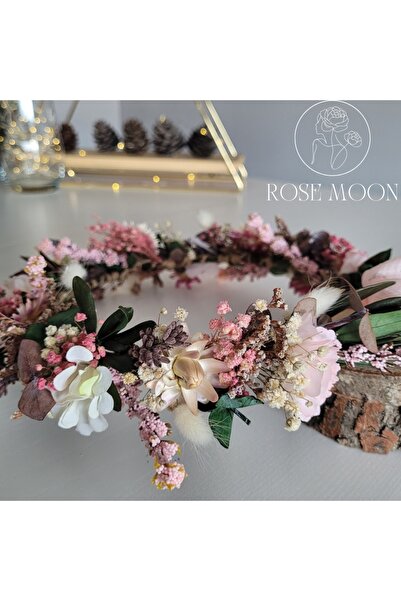 Tasarım ROSEMOON - El Yapımı Soft Pembe Kuru Çiçek Gelin Tacı