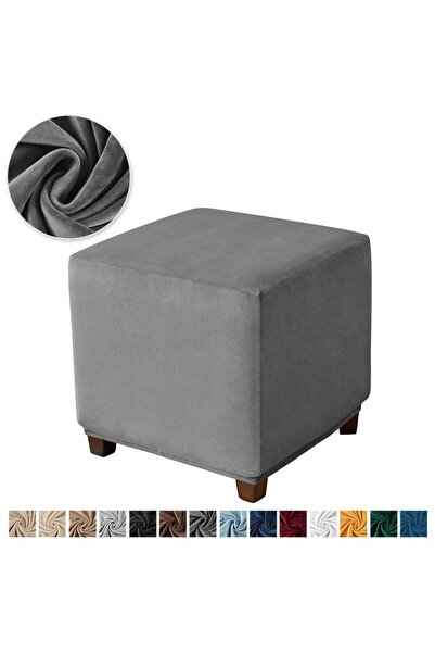 Choice DarkGrey StoolCover Velvet Square Ottoman Cover Soft Elastic Footrest ...