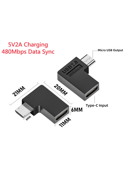 Choice11 BSN 1pcs Right USB 2.0 Type-C Female To Micro-USB Male 90 Degree Lef...