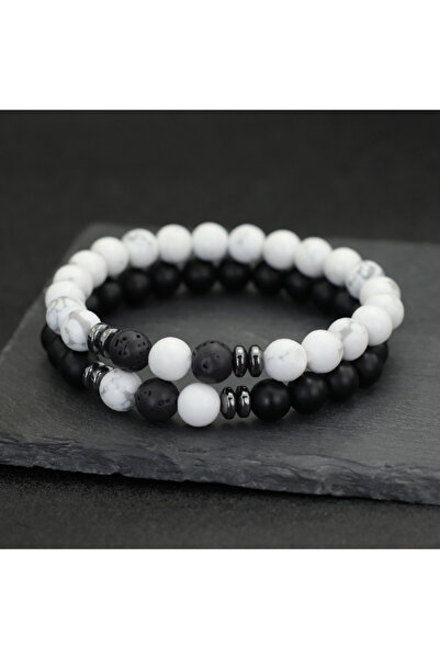 Choice12 20cm white howlite stone 10 Styles 2Pcs Men Bracelet Set 8mm Tiger E...