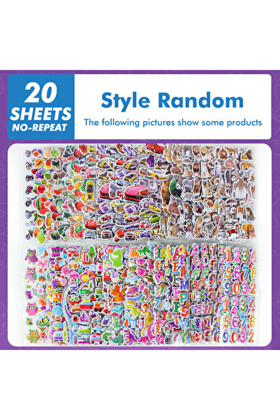 Choice1 Random 20 sheets 40 60 Different Sheets 3D Stickers for Kids Puffy Ch...